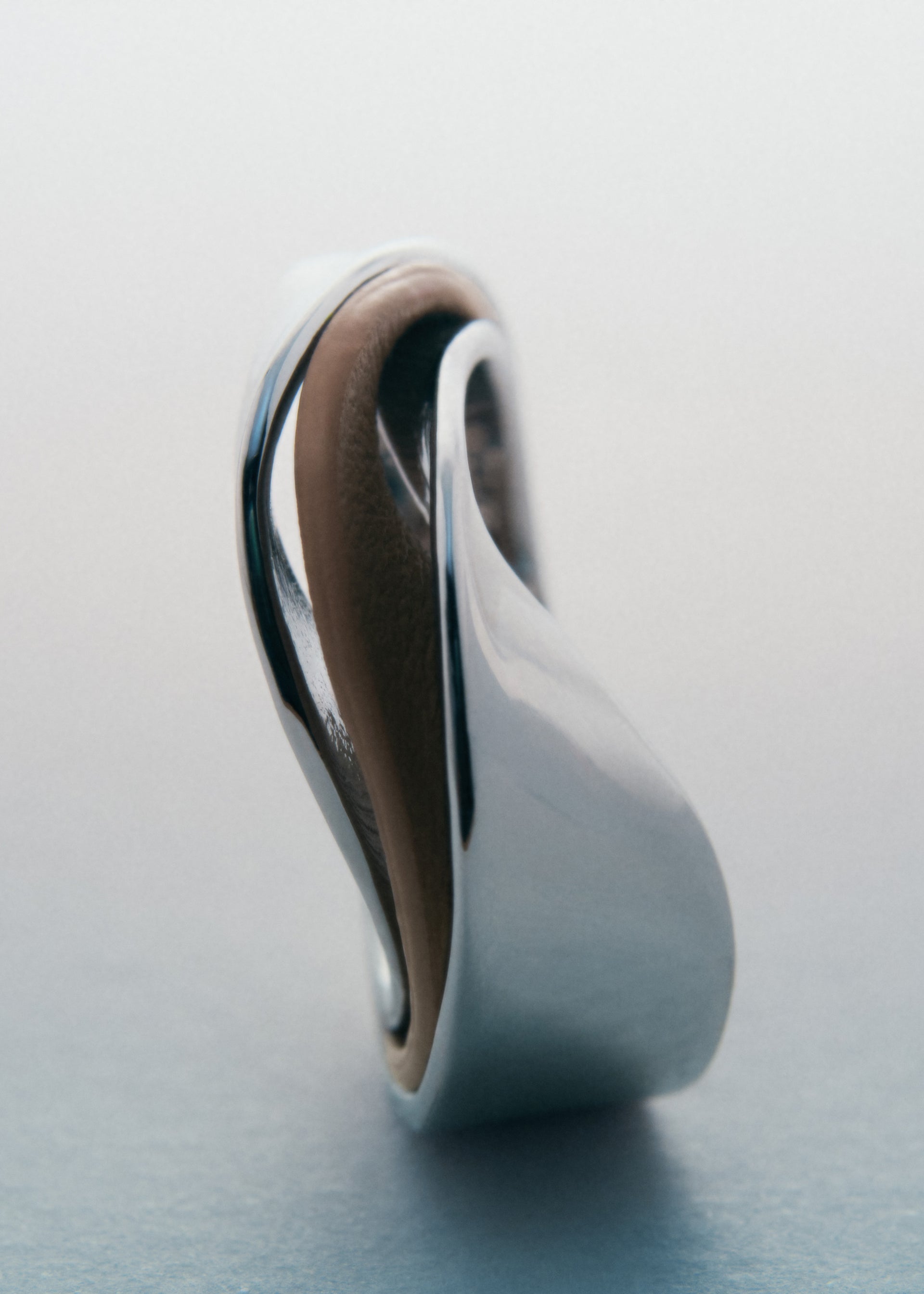 Bague Ormé - Argentée Cuir Taupe