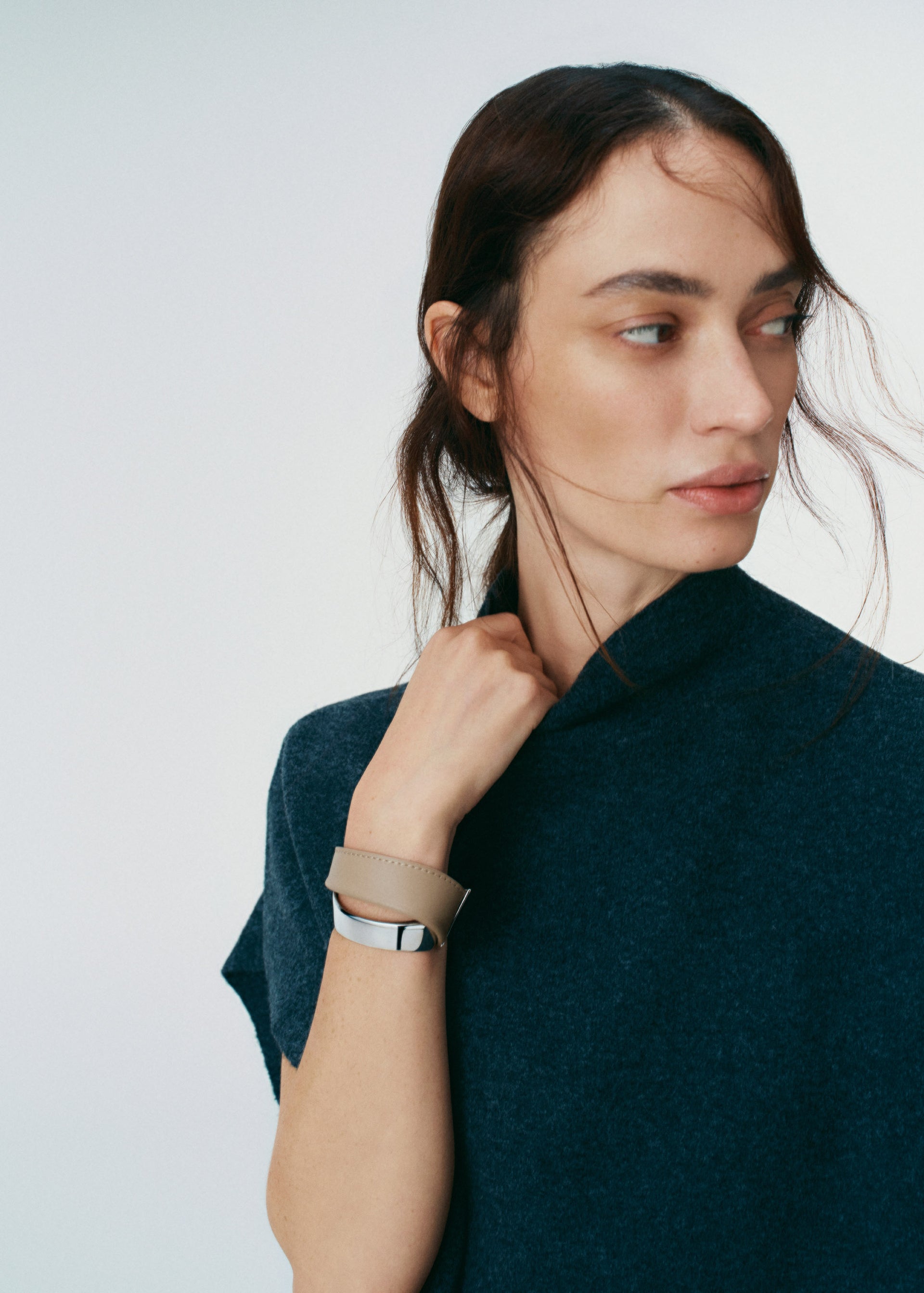 Manchette Ormé - Argentée Cuir Taupe