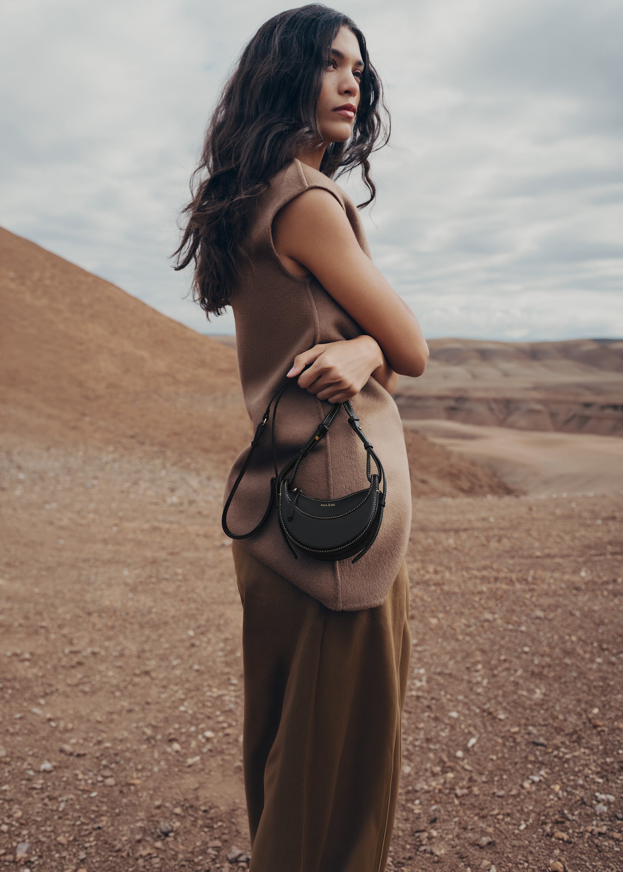 Polène | Sac - Numéro Dix Micro - Noir Coutures Ecrues Lisse