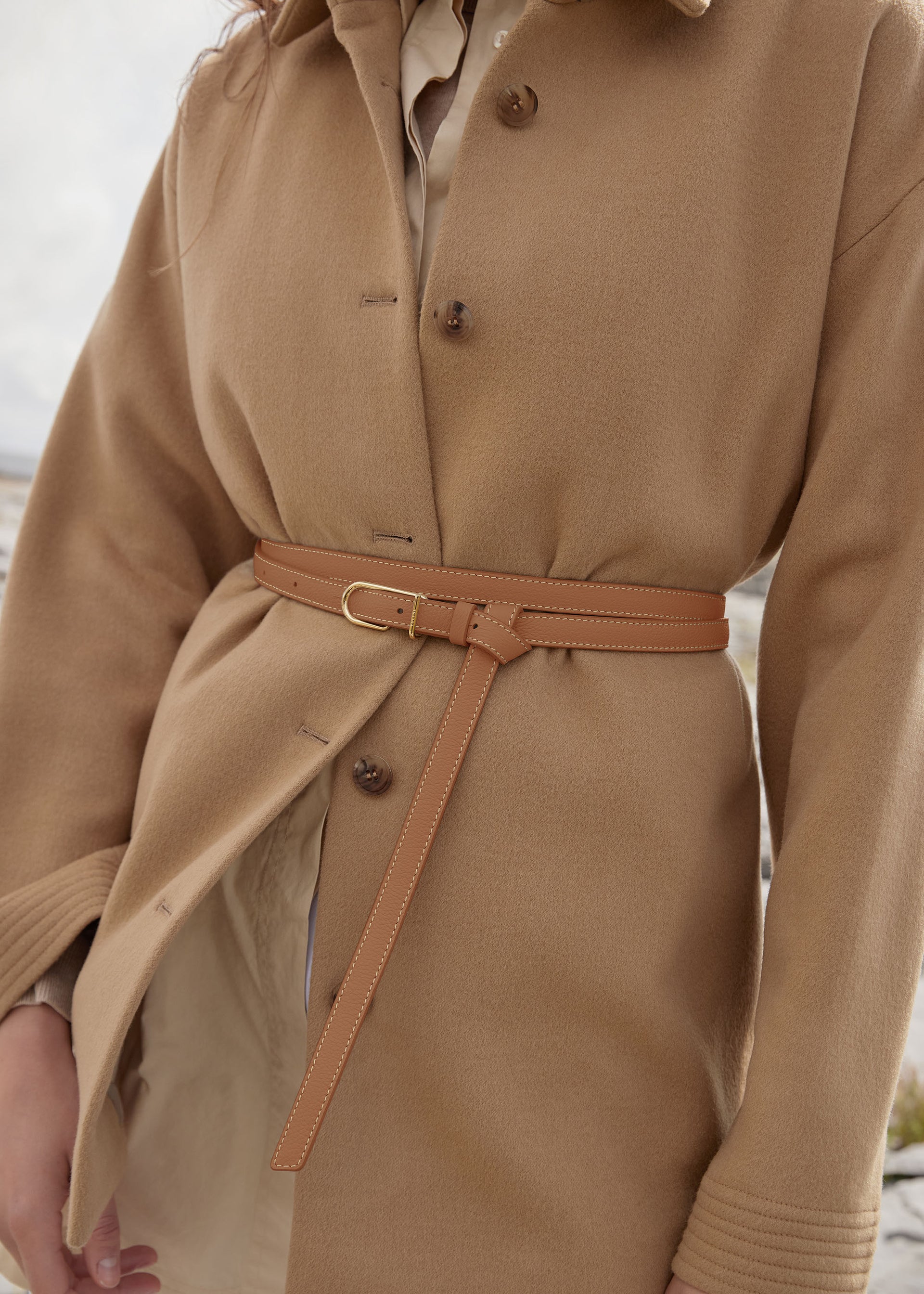 Ceinture Fine Umi - Camel Grainé