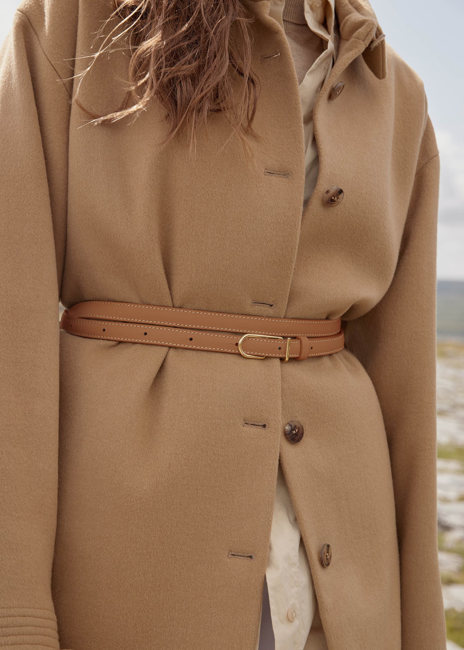 Ceinture Fine Umi - Camel Grainé