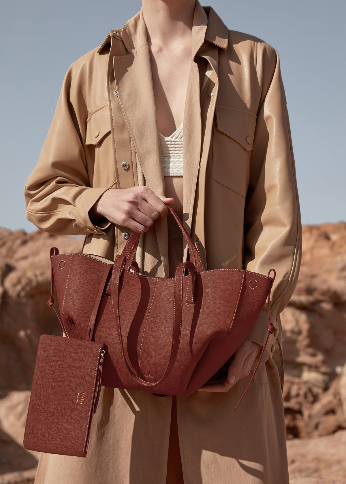 Polène Sac Cyme Mini Cognac Grainé